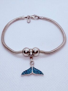 Zable Zabie Italian Made Sterling Silver Bracelet with Blue Mermaid Tail Charm